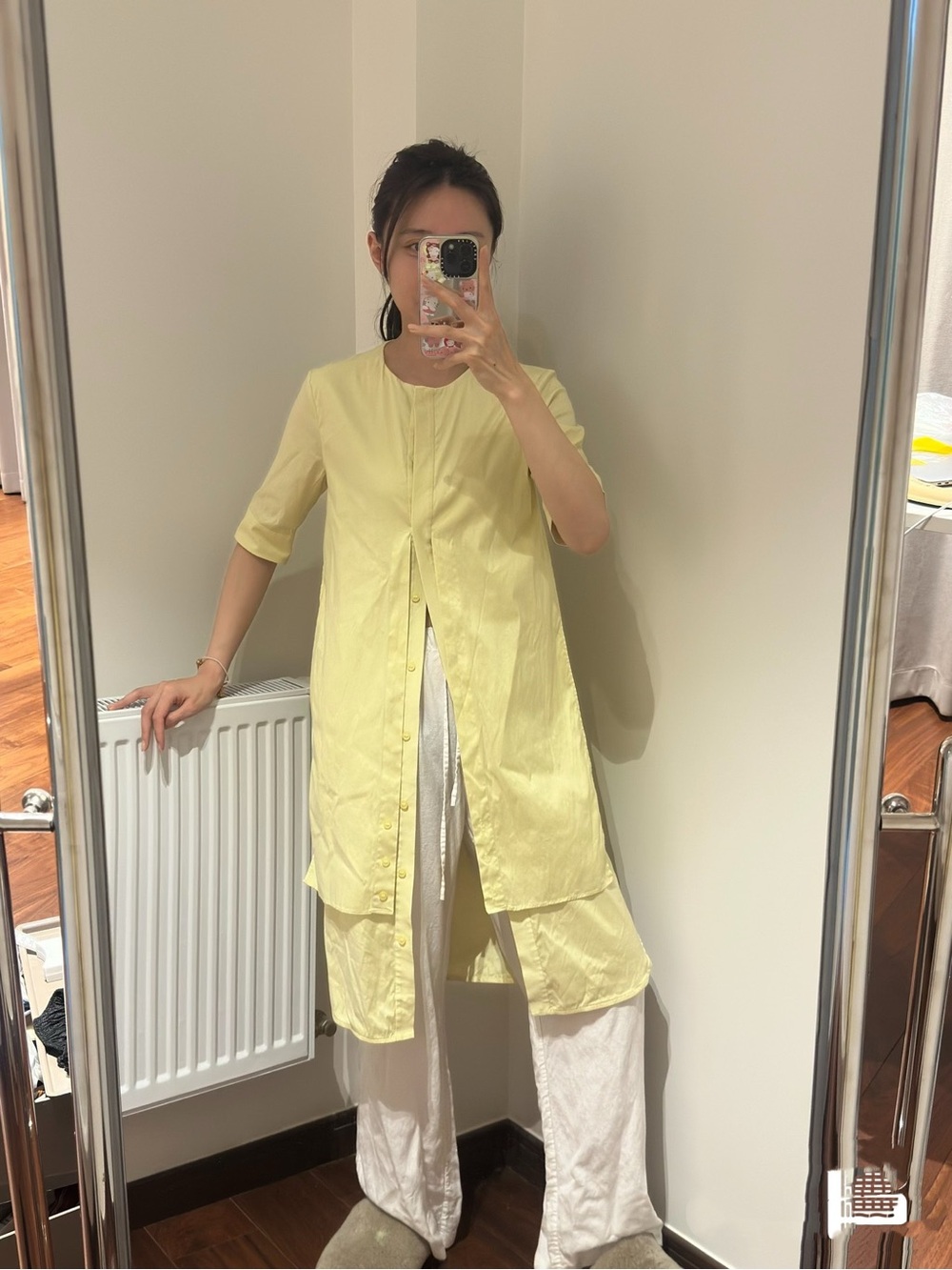 COS Light Yellow Long Button-Front Womens Coat